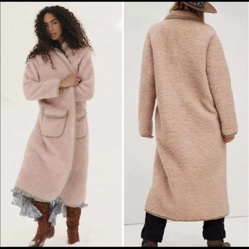 New  Free People Irresistable Teddy Cardi Coat Pink s, m - Picture 3 of 6